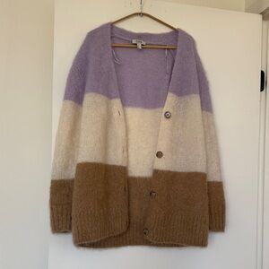 COS Lavender, Cream & Brown Colorblock Mohair Cardigan